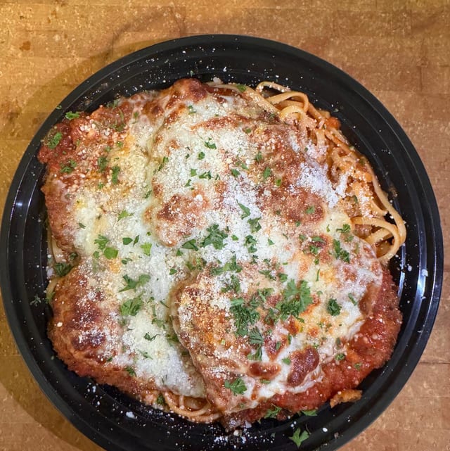 Eggplant Parmigiana Pasta.