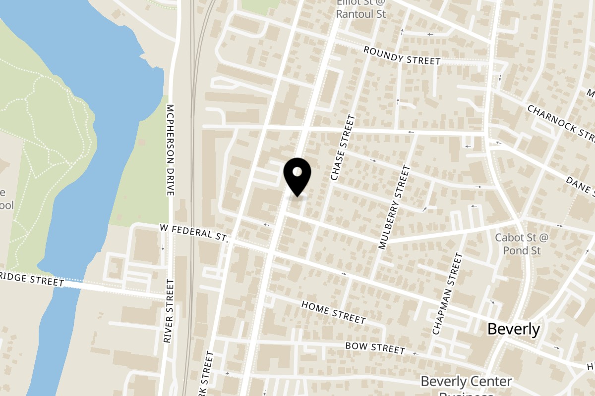 Map showing the location of Rantoul St Pizza on 299 Rantoul St in Beverly